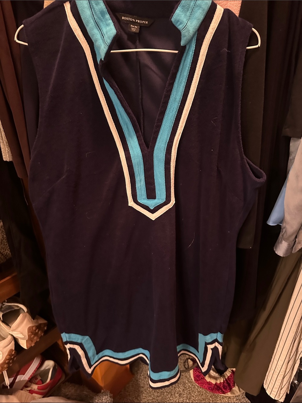 Boston Proper Navy Tunic with Aqua and White Trim